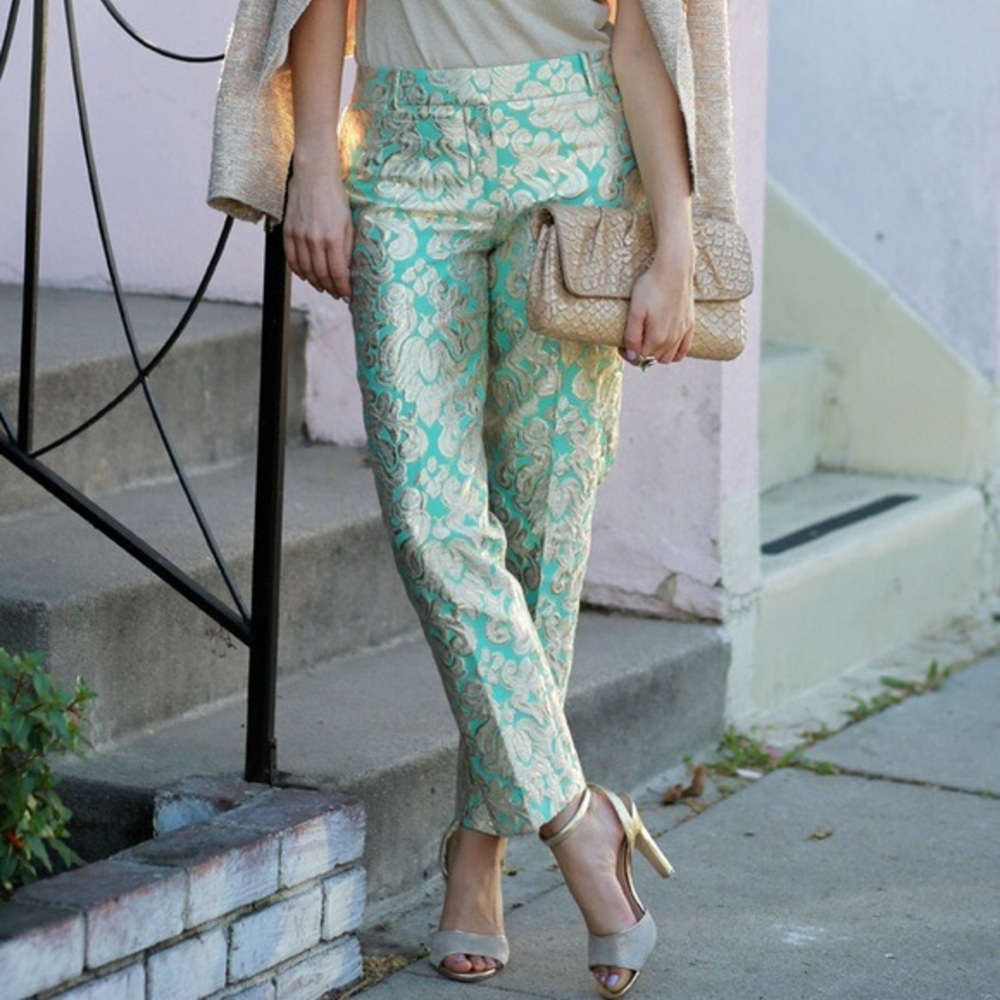 J Crew Cafe Capri in Metallic Brocade sz 2